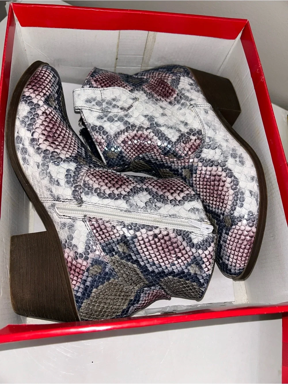 True Craft Navy Multicolor Snake-Print Ankle Booties 8.5